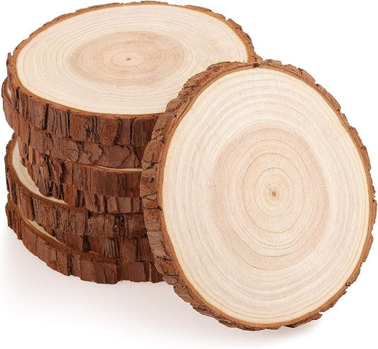 Fuyit Unfinished Wood Slices for Centerpieces, 8Pcs 5.5-6 Inch Natural Wooden Round Discs with Bark for Rustic DIY Crafts, Table Base, Wedding Decoration