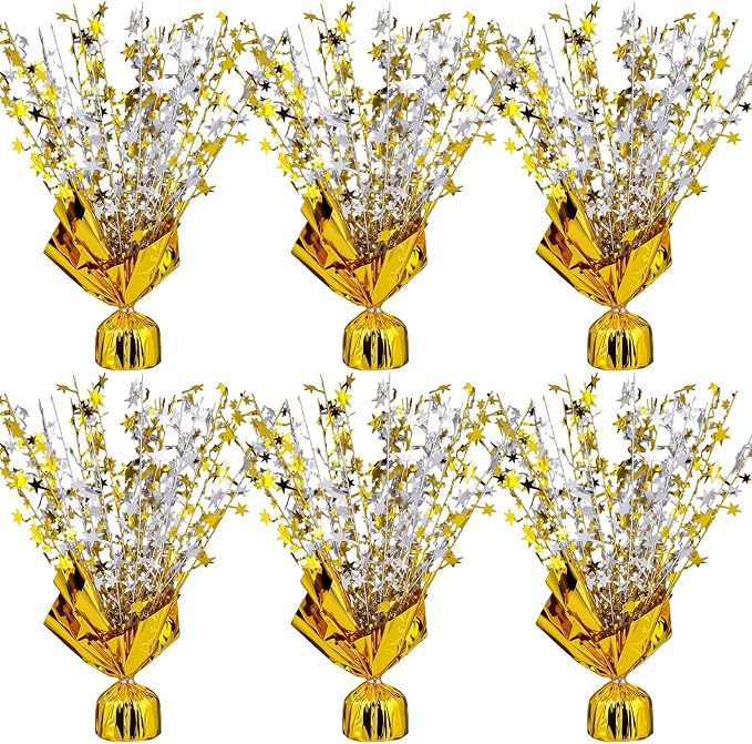 6 Pack Metallic Foil Spray Centerpiece Star Table Decoration Burst Table Centerpieces for Birthday Weddings Anniversaries Christmas New Year Holiday Party Supplies Decor (Gold Silver)