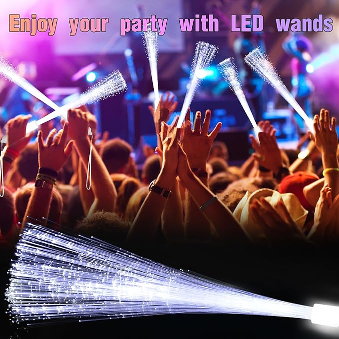 60 PCS White Fiber Optic Wands Glow Fiber Wands Bulk LED Light Up Wands with 3 Flashing Modes LED Flashing Sticks for Halloween Christmas Valentine's Day July 4th Wedding Bridal Shower Birthday