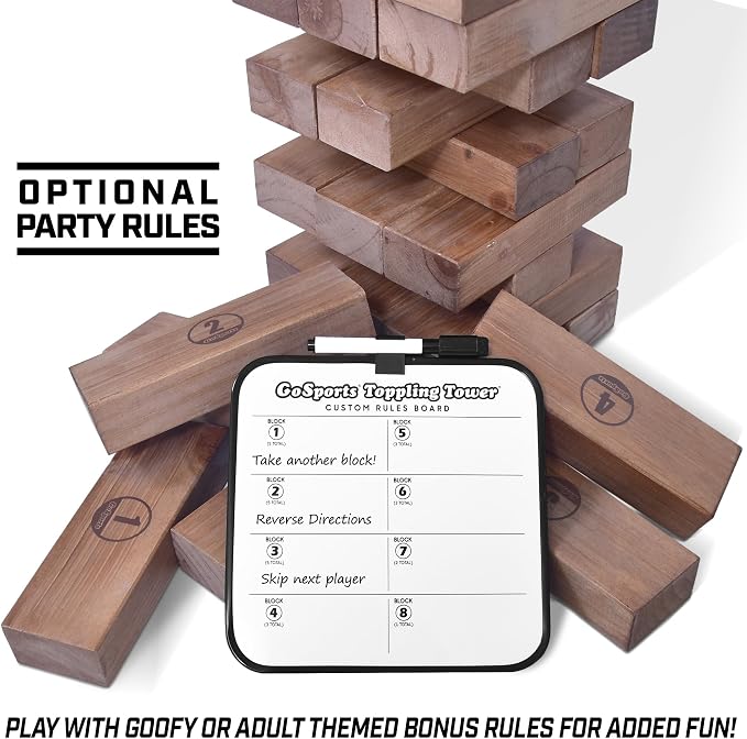 GoSports Giant Wooden Stacking Game - Stacks Up to 5 ft - Choose Brown Wood Stain, Gray, Natural, Stars & Stripes, or Tropical Hardwood - Toppling Tower