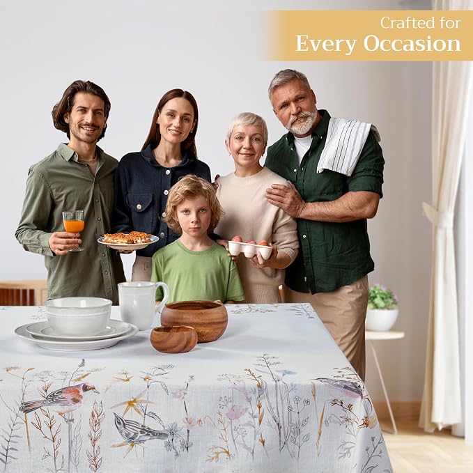 Maison d' Hermine Table Cloth Rectangle Table 100% Cotton 54 x 72 Inches Tablecloth Reusable Decorative for Dining Kitchen Room Farmhouse Home Hotel Restaurant Spring Summer - Meadow Florals - Beige