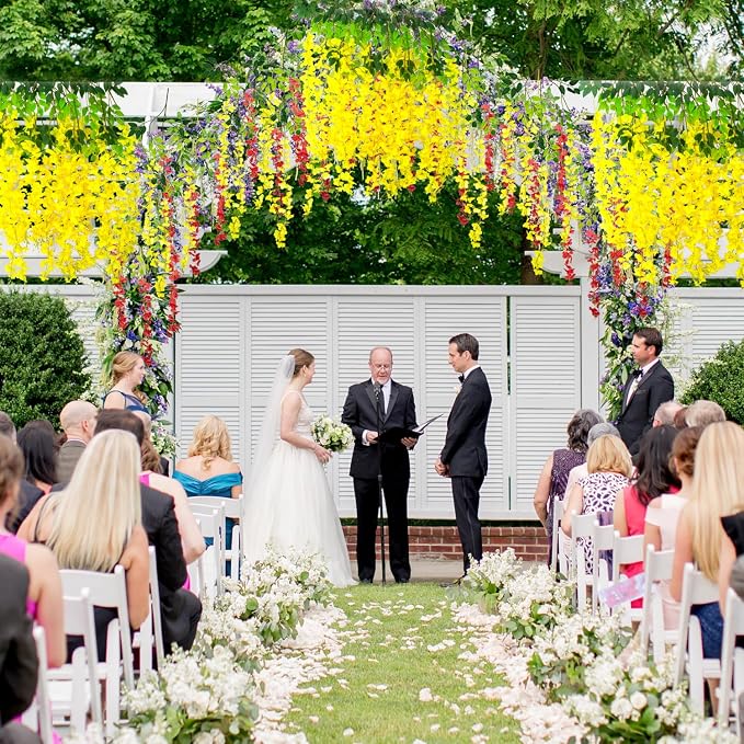 AITISOR 24 Pack Artificial Fake Wisteria Vine Ratta (3.75 Feet) Hanging Garland Silk Flowers String Home Party Wedding Decor (Yellow)