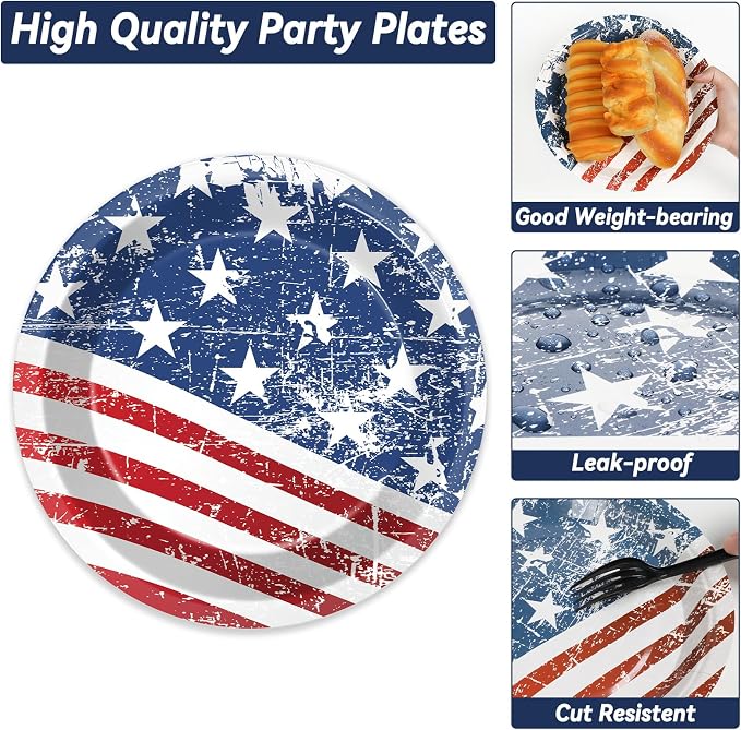 50 Guests 4th of July Paper Plates Napkins Forks American Flag Tableware Set Patriotic Birthday Party Supplies Independence Day Dinnerware Favors 250th Anniversary Party Decorations, 200PCS