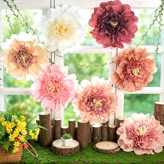 12Pcs Boho Large Paper Flowers 12'' Giant Paper Flower Decorations for Wall