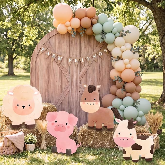 Honoson 4 Pcs Large 24" x 32" Farm Animals Cardboard Cutouts, Farm Animal Party Decoration Yard Signs for Baby Shower Birthday Supplies Barn Lawn Classroom Photo Backdrop Decor