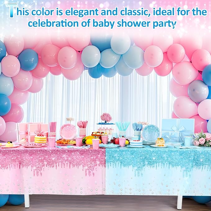 Potchen 452 Pcs Party Supplies Serve 50 Guests, Paper Plates Napkins Cups Cutlery Plastic Tablecloth Dinnerware for Birthday Wedding Party Decoration(Pink and Blue, Gender Reveal)
