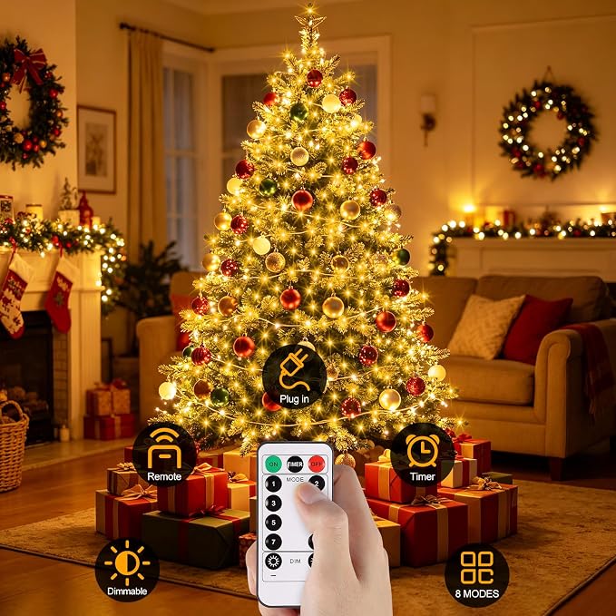 2 Pack Fairy String Lights Plug in, 33Ft 100 Micro Starry LED Twinkle Fairy Lights IP68 Full Waterproof with Remote for Bedroom Garden Christmas Decor (Warm White)