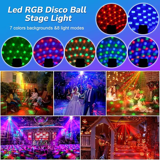 Disco Ball Party Lights, 2-in-1 Sound Activated DJ Stage Strobe Light with Remote Control, High-Performance Pattern Projector & Ideal for Dance, Club Birthday Gift, Christmas Halloween Home Decor (R7)