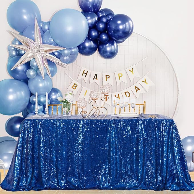 Blue Sequin Tablecloth Glitter Birthday Table Cloth Sparkly Iridescent Shimmer for Rectangle Table Cloth 90 x 90 Inches Table Cloths Decorations for Party Supplies Event Wedding Table Skirt Decor