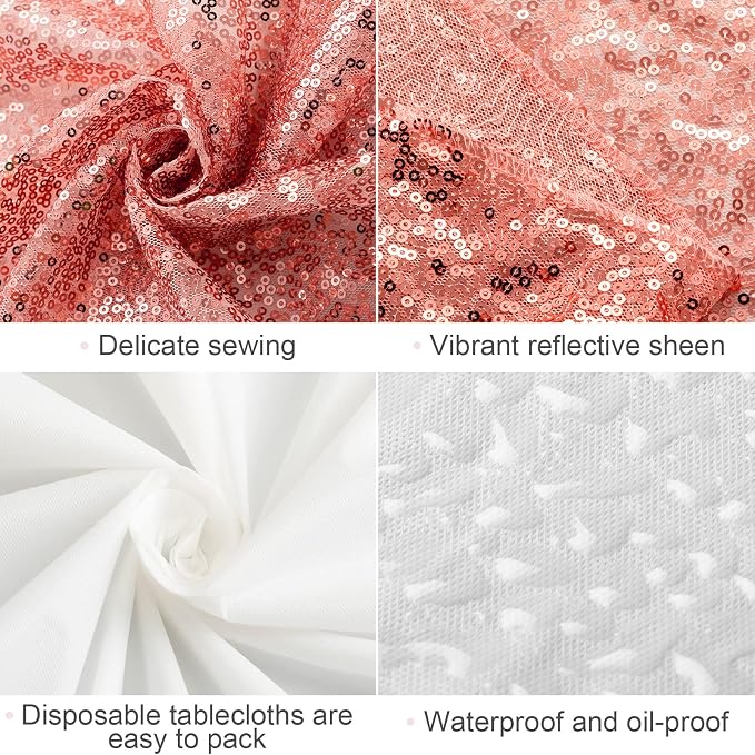 Shimeyao 10 Pcs Rose Gold Table Runner and Tablecloth White Rectangle 54 x 108 Inch Table Cover Sequin 12 x 108 Inch Runners Disposable Plastic Tablecloth for Wedding Baby Shower Birthday