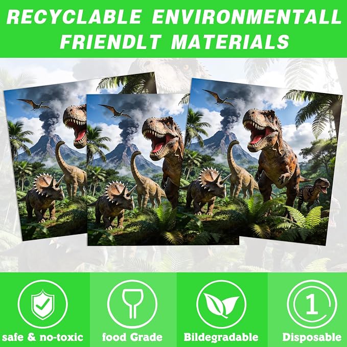 140PCS Dinosaur Party Birthday Supplies, Heavy Duty Oil-Proof Waterproof Paperware for Kids Dinosaur Theme Party, Disposable Dinosaur Tableware Set for 20 Guests Birthday Party