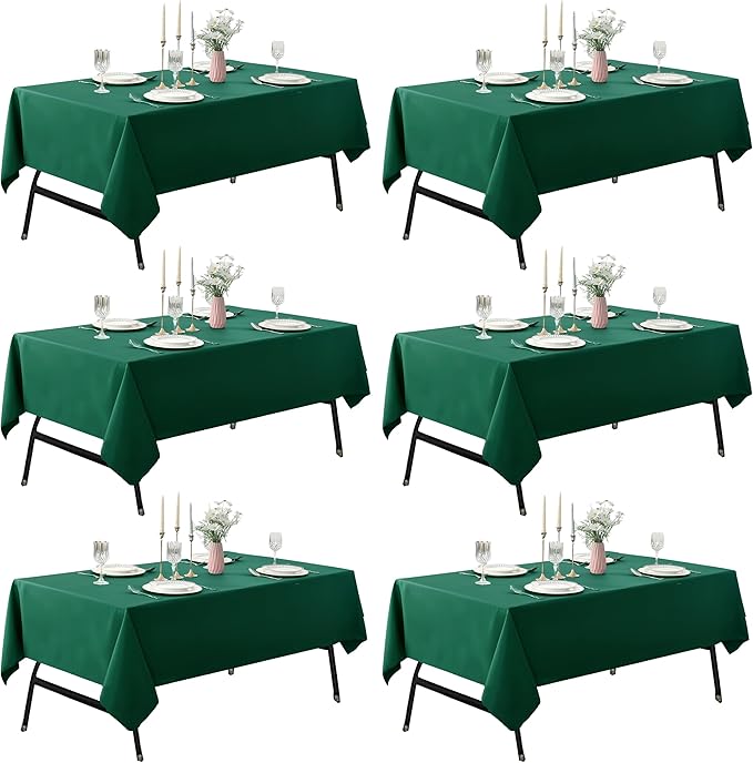 6-Pack 60x102 inch Blackish Green Table Cloths, Solid Stain and Wrinkle Resistant Oblong Tablecloth, Premium Plain Weave Polyester Fabric Rectangle Table Linen Covers for Hotel, Wedding