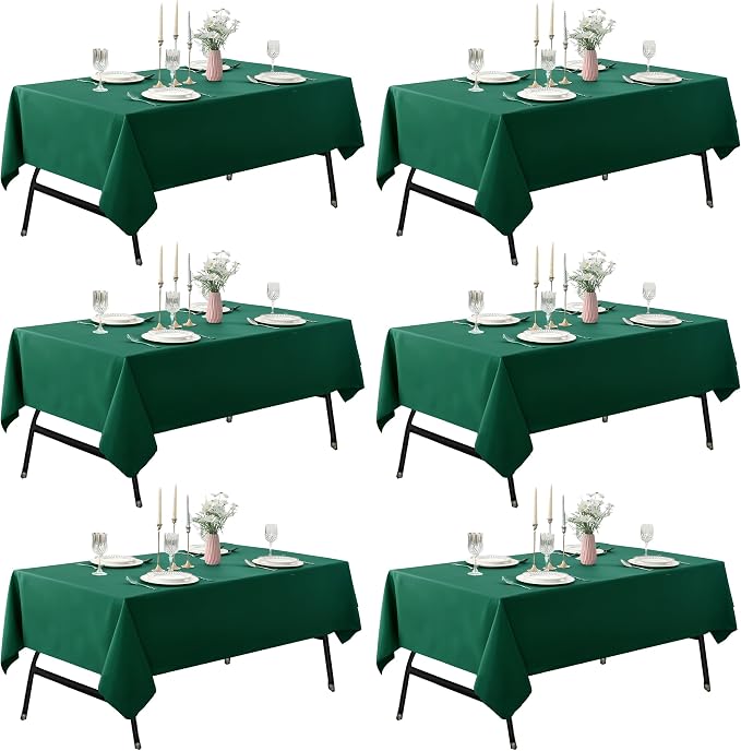6-Pack 60x60 inch Blackish Green Table Cloths, Solid Stain and Wrinkle Resistant Tablecloth, Premium Plain Weave Polyester Fabric Rectangle Table Linen Covers for Hotel, Banquet