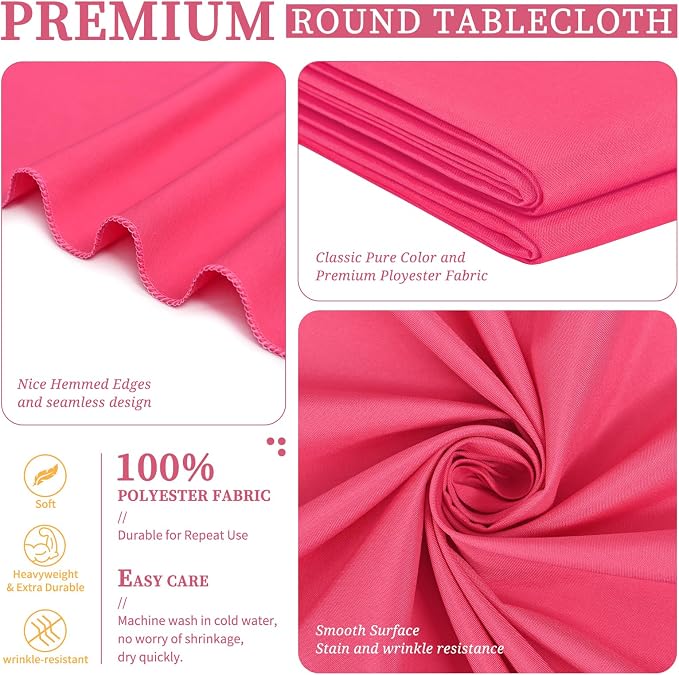 Showgeous 12 Pack Hot Pink Round Tablecloth 90 Inch Polyester Table Cloth for Round Tables Washable Decorative Fabric Table Covers for Wedding Dining Party