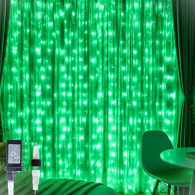 HEYFUNi Green Christmas Curtain Lights, 304 LED 9.8FT x 9.8FT Window Lights | Green Hanging Fairy Lights with 8 Modes, Waterproof Window String Lights for St. Patrick’s Day, Party, Bedroom Wall Backdrop