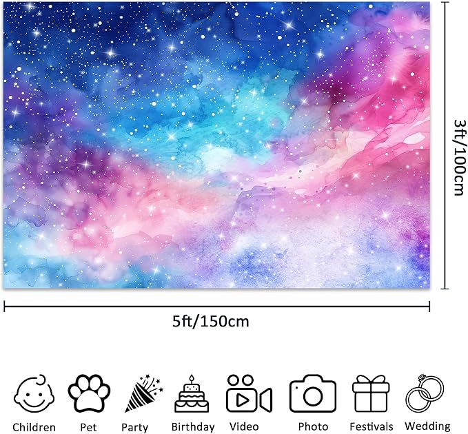 Starry Sky Backdrop Outer Space Galaxy Fantasy Universe Planet Night Star Watercolor Mysterious Pink Purple Photography Background Decoration for Kids Birthday Fabric Photo Shoot Studio Props