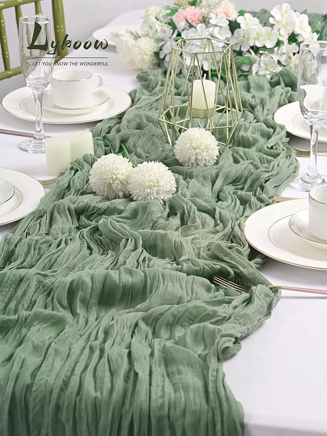 10 Packs Sage Green Cheesecloth Table Runner, 10Ft x 35" Sage Rustic Gauze Boho Wedding Table Decor
