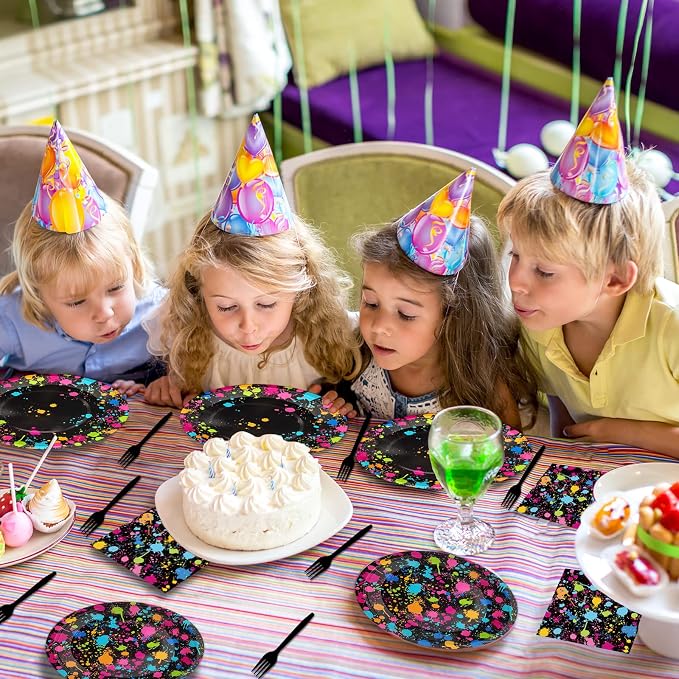 Neon Party Supplies for 24 Guests Neon Plates and Napkins Tableware Set Glow Disposable Paper Dinnerware Colorful Graffiti Birthday Party Decoration Favor Birthday Baby Shower Celebration，96 Pieces