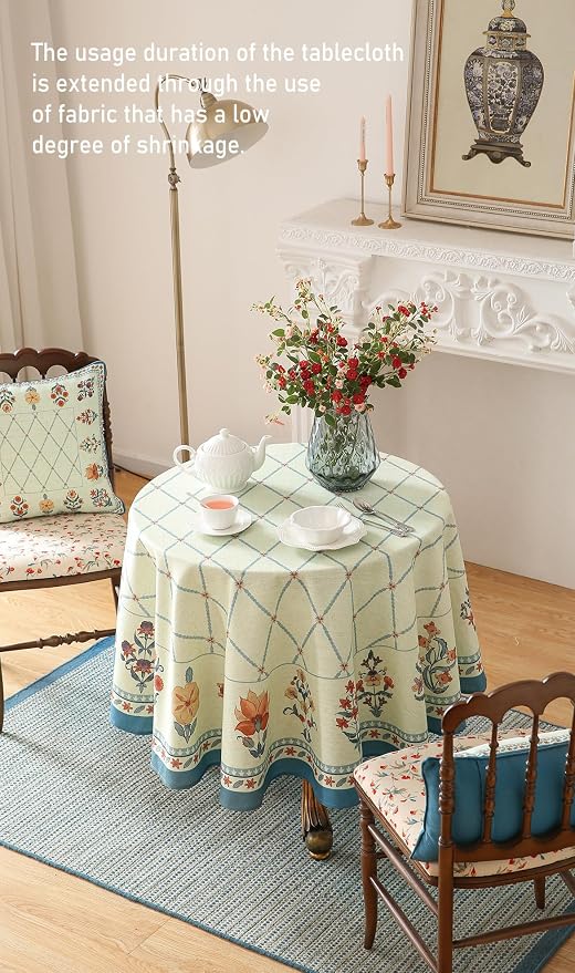 ISAENNE Designer Vintage Round Linen Tablecloth,Diameter 55"-Floralsea B | French Elegant Beautiful Durable Printed Table Cloth,Floral Pattern,Decoration,Heavyweight,Dining,Kitchen,Thanksgiving