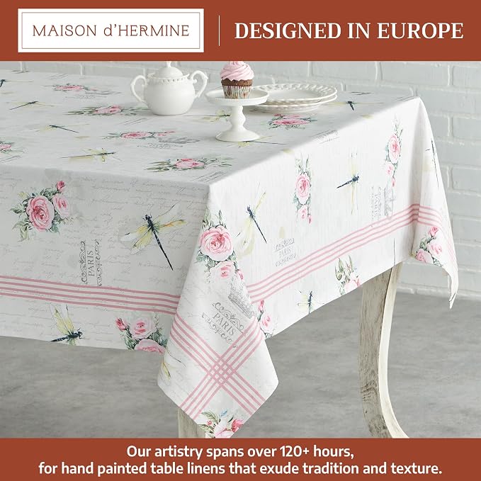Maison d' Hermine Table Cloth Square Table 100% Cotton 60 x 60 Inches Tablecloth Reusable Decorative for Dining Kitchen Room Farmhouse Party Home Hotel Restaurant Spring Summer - Champ De Mars