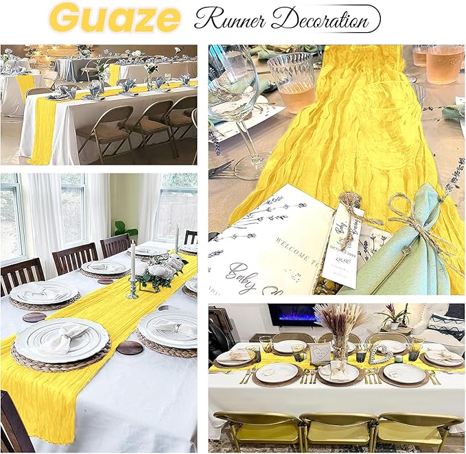 6 Pack Lemon Yellow Cheesecloth Table Runner 20 x 120 inch Gauze Table Runners 10 FT Long,Semi Sheer Boho Cheese Cloth Fabric Table Runner Bulk for Party,Wedding,Baby Shower,Bridal Shower Decoration
