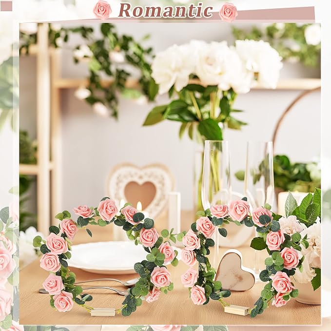 15 Pcs Metal Floral Centerpiece Table Decorations Hoop Centerpiece with Stand Gold Centerpieces for Table 15 Wooden Holders 30 Artificial Flowers 30 Leaves for Wedding DIY Craft Decor(10 Inch,Pink)