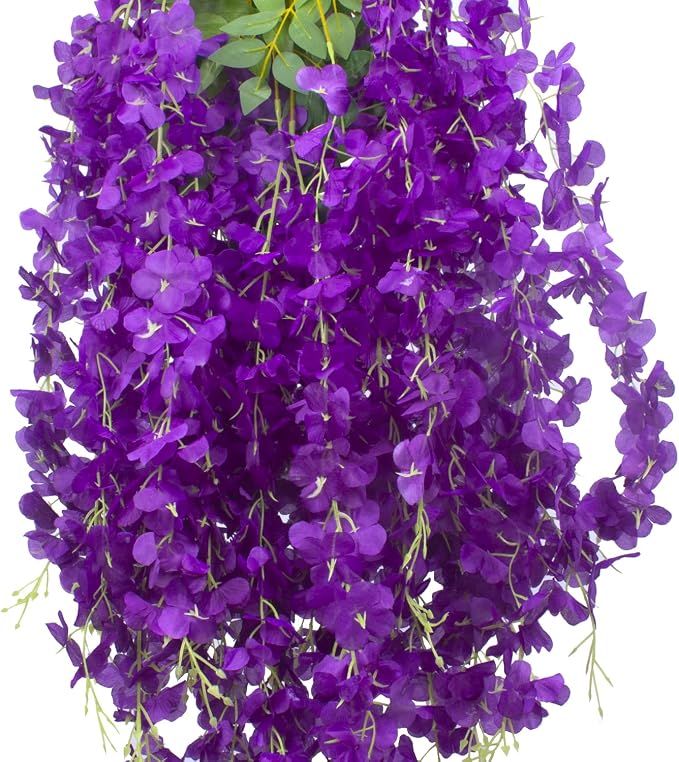 AITISOR 12 Pack Artificial Flowers Silk Wisteria Vine Ratta Hanging Flower (Blue)