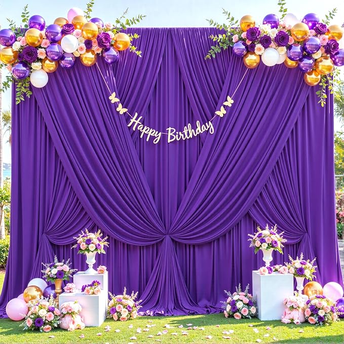 Purple Backdrop Curtain for Parties Wedding Wrinkle Free Purple Photo Curtains Backdrop Drapes Fabric Decoration for Birthday Party Photography 5ft x 7ft,2 Panels