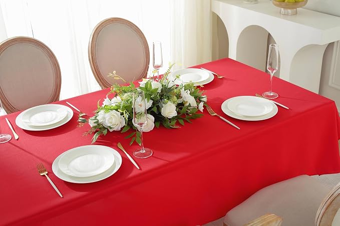 5 Pack Rectangle Tablecloth, 60 x 102 Inch Red Table Cloth, Polyester Fabric Washable Tablecloth for Home, Party, Wedding or Restaurant Use