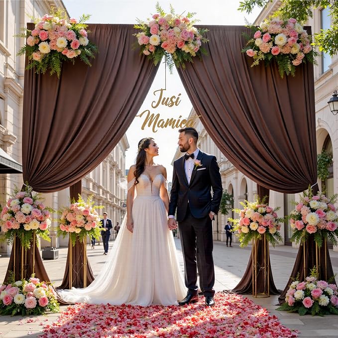 30ftx12ft Brown Backdrop Curtains for Parties, Wrinkle Free Polyester Brown Photo Backdrop Drapes 6 Panels 12 ft Long Back Drop Cloth for Wedding Birthday Photography Background Party