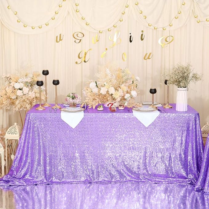 Juya Delight Light Purple Sequin Tablecloth Rectanglar 60" x 102" Lavender Sparkly Table Cover for Wedding Birthday Party Decoration
