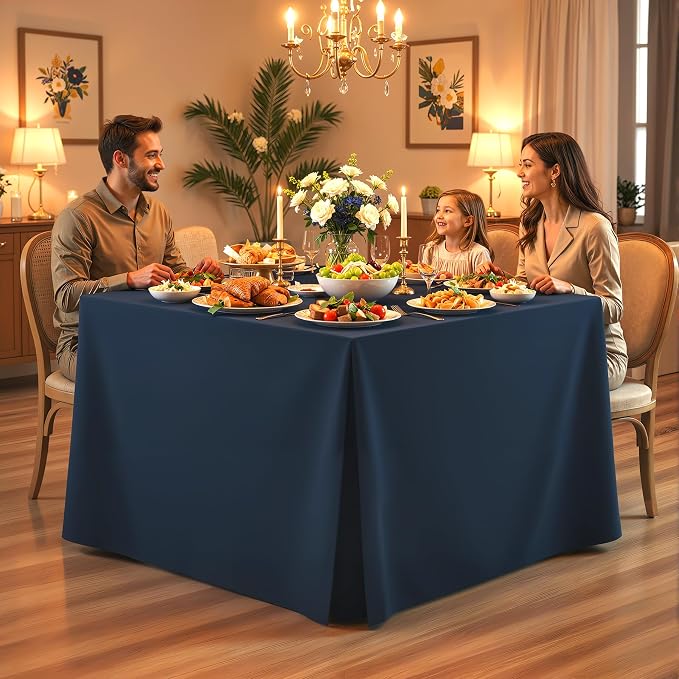 Shillance 2 Pack Navy Blue Square Tablecloth for 34x34 Inch Card Table Cover Waterproof Oil-Proof Spill-Proof Polyester Square Fitted Tablecloth for Wedding Parties Display Trade Show