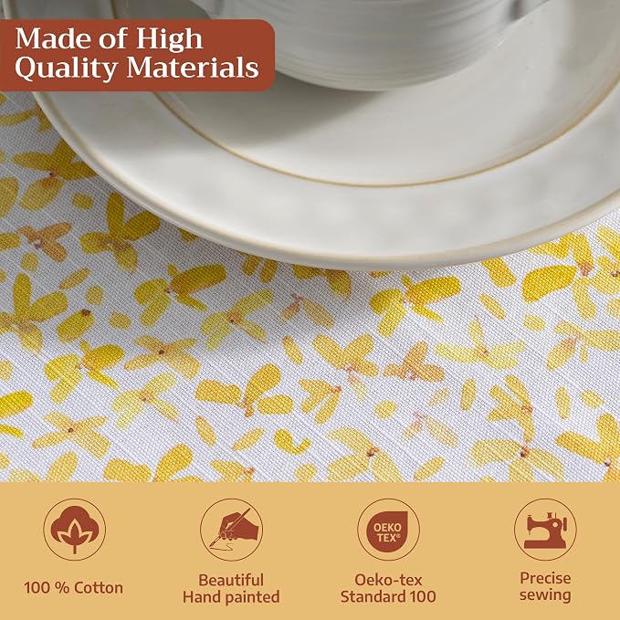 Maison d' Hermine Table Cloth Round Table 100% Cotton 63 Round Inches Tablecloth Reusable Decorative for Dining Kitchen Room Farmhouse Party Home Hotel Restaurant Spring Summer - Easter Zest