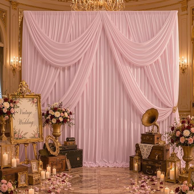50ft×10ft Wrinkle Free Dusty Pink Backdrop Curtain for Parties, | 10 Panels 5×10ft Soft Silky Polyester Pink Photo Backdrop Drapes for Wedding Party Baby Shower Decor Back Drop Cloth