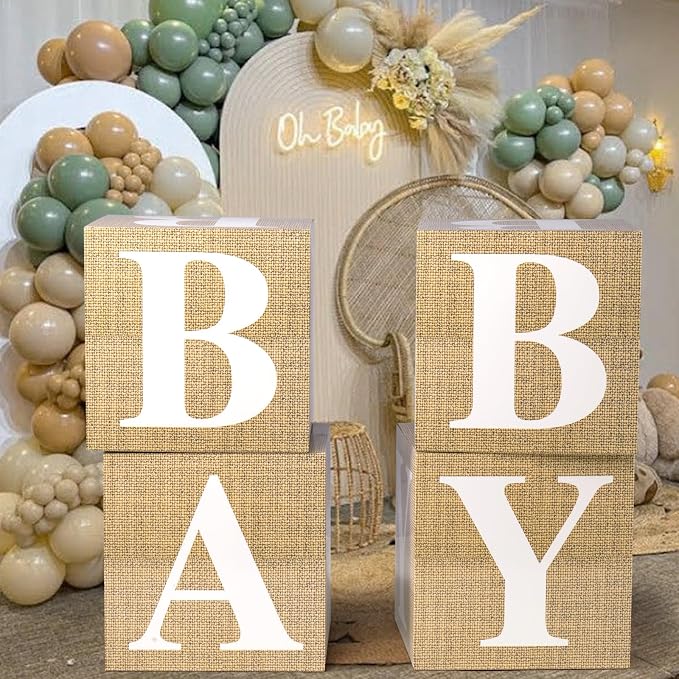 Voircoloria Baby Boxes with Letters for Baby Shower Decorations, Gender Reveal Decorations with 4 Burlap Balloon Boxes