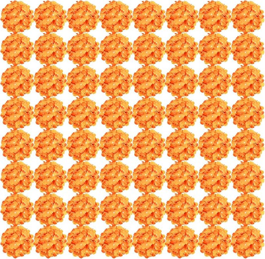 Auihiay 64 PCS Orange Hydrangea Flowers, Silk Hydrangea Artificial Flowers Heads with Stems, Artificial Hydrangea Flowers for Wedding Centerpieces, Home, Garden, Baby Shower Decoration