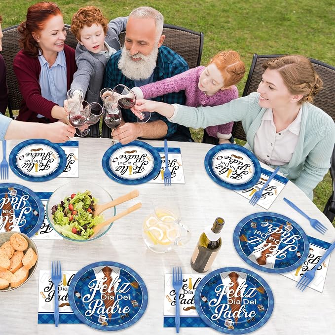 96Pcs Dia Del Padre Party Supplies Decoracion, Happy Fathers Day Paper Plates and Napkins, Feliz Día Del Padre Tableware Disposable Dessert Dinnerware for Dad's Day Celebration for 24 Guests