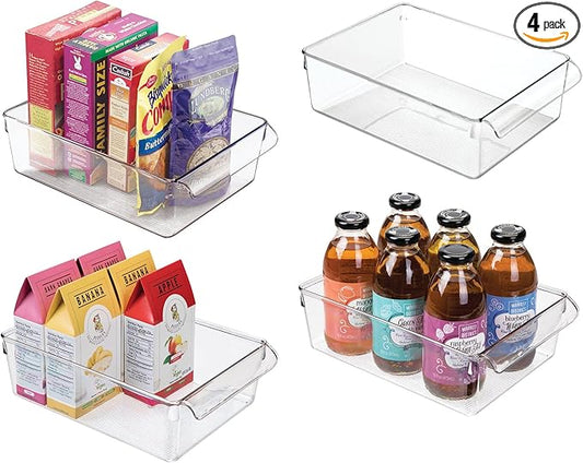 iDesign Fridge Storage Bin with Handle - Fridge Tray for Cheeses and Snacks - Set of 4 - Clear