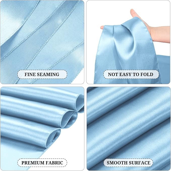 15 Pack Light Blue Satin Table Runners 12 x 108 Inch Long Blue Table Runners for Rectangle Round Tables, Smooth Satin Table Runner for Wedding,Birthday Party Banquets Engagements Decoration