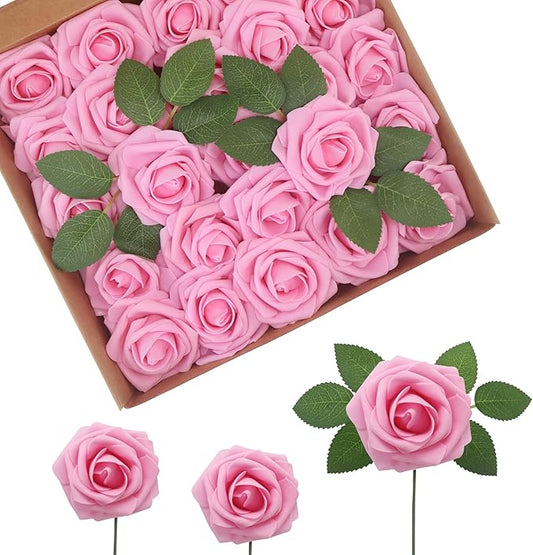JOYLEX Artificial Flowers Realistic Roses, Real Looking Fake Roses with Stem for DIY Wedding Bouquets Centerpieces Bridal Shower Party Home Romantic Decorations (Dark Pink, Regular 3" - 200pcs)