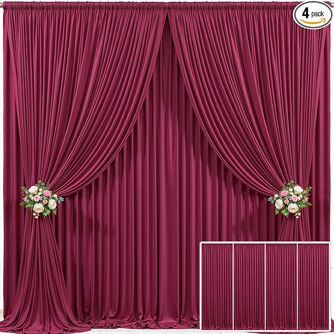 4 Panels Burgundy Backdrop Curtain for Parties Wedding Wrinkle Free Maroon Photo Curtains Backdrop Drapes Fabric Decoration for Birthday Engagement Ceremony 20ft(W) x 10ft(H)