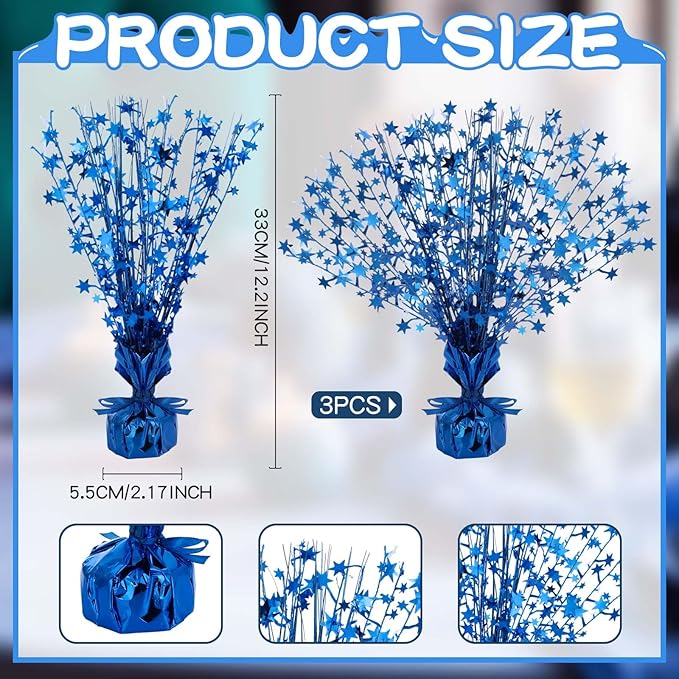 Crowye 18 Pcs Table Centerpiece for Party Blue Star Table Decoration Metallic Foil Spray Centerpiece for Birthday 4th of July 250th Anniversary Party Decorations