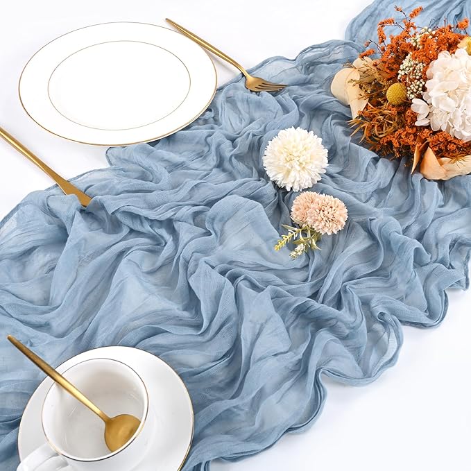 20 Pack Cheesecloth Table Runner - 17x108 Inch Dusty Blue Boho Gauze Cheese Cloth Table Runners for Baby Bridal Shower Decoration Wedding Party Summer Garden Farmhouse