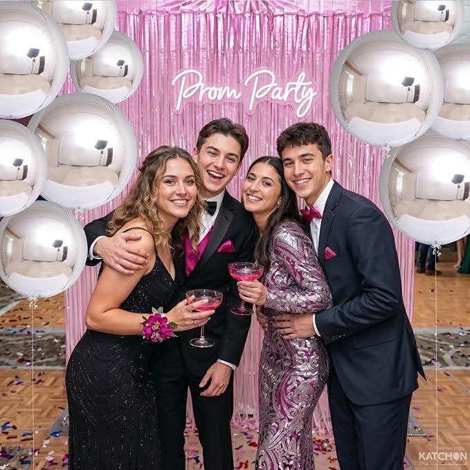 Metallic Silver Balloons - 22 Inch, Pack of 14 | 4D Round Foil Balloons for Silver Party Decorations | Silver Balloons For Birthday Decorations, Disco Party Decorations | KatchOn