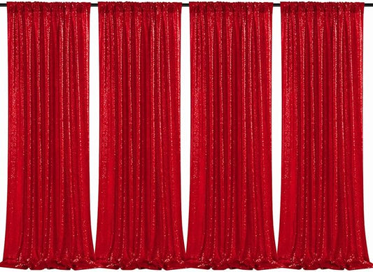 B-COOL 4 Panels 2ftx8ft Red Valentines Backdrop Sequin Backdrop Curtain Drapes Fabric for Ceremony Wedding Holiday Birthday Party Photography Decorations