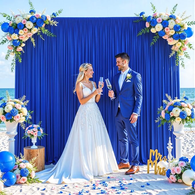 4 Panels Royal Blue Backdrop Curtain for Parties Wrinkle Free Blue Photo Curtains Backdrop Drapes Fabric Decoration for Wedding Birthday Party Baby Shower 20ft(W) x 10ft(H)
