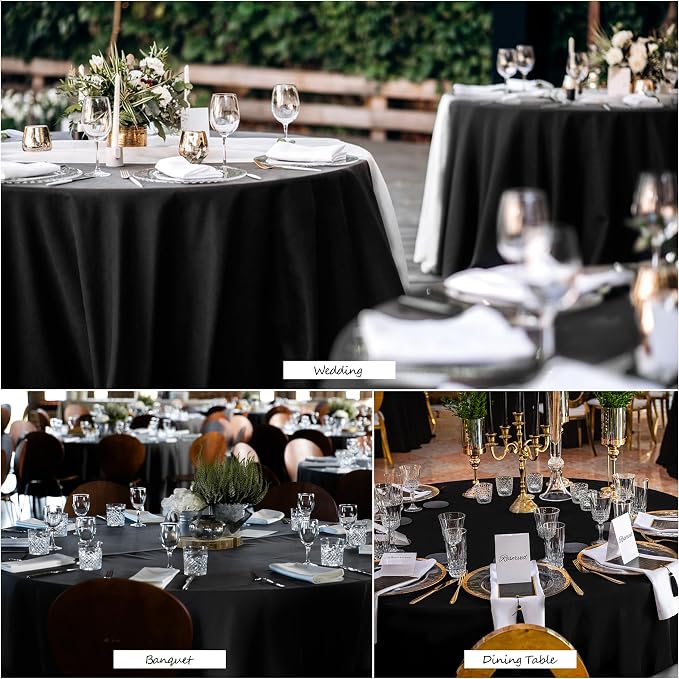 joybest 6 Pack Round Tablecloths 90 Inch Black Polyester Table Cloth for 30-60 Inch Tables, Stain and Wrinkle Resistant Washable Fabric Table Cover for Wedding, Party, Reception, Banquet