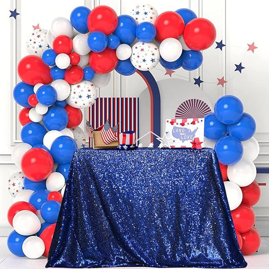 PartyDelight Sequin Tablecloth 50x80Inch Navy Blue Rectangle Table Cloth Glitter Table Cloth for Independence Day, Gender Reveals Graduation Party Event Decor