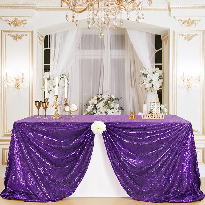 B-COOL Sequin Tablecloths Purple Glitter Tablecloth Mermaid Table Cloths for Halloween Parties Sparkly Wedding Decoration 50x50inch