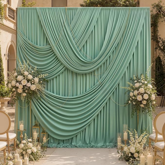 10ftx12ft Wrinkle Free Sage Green Backdrop Curtain Photo Backdrop Drapes | 2 Panels 5×12ft Height Sage Silky Polyester Fabric Back Drop Cloth for Wedding Party Birthday Photography Background Drape
